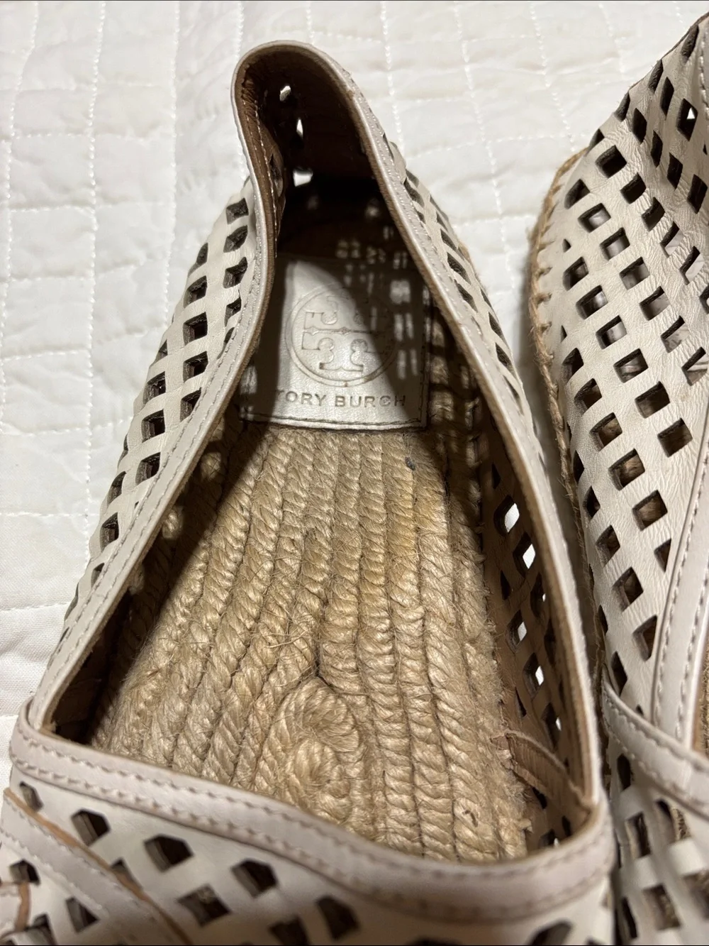 Tory Burch Beige Laser-Cut Espadrille Slip-Ons